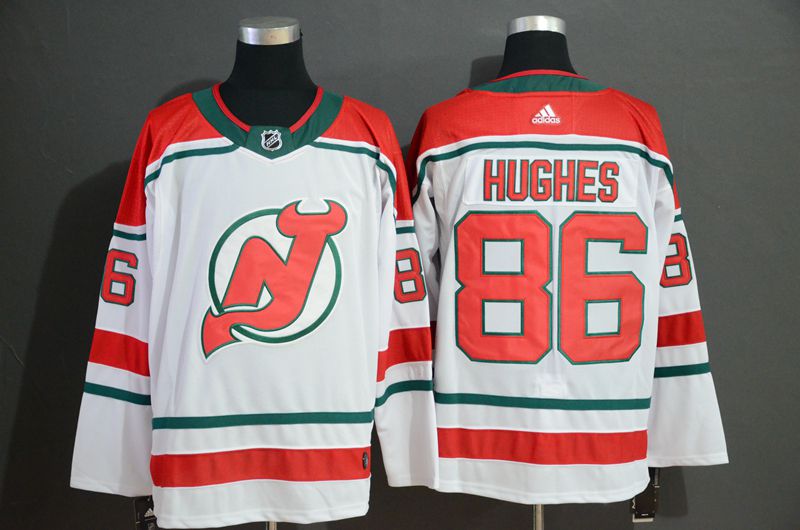 Men New Jersey Devils #86 Hughes White Adidas Stitched NHL Jersey